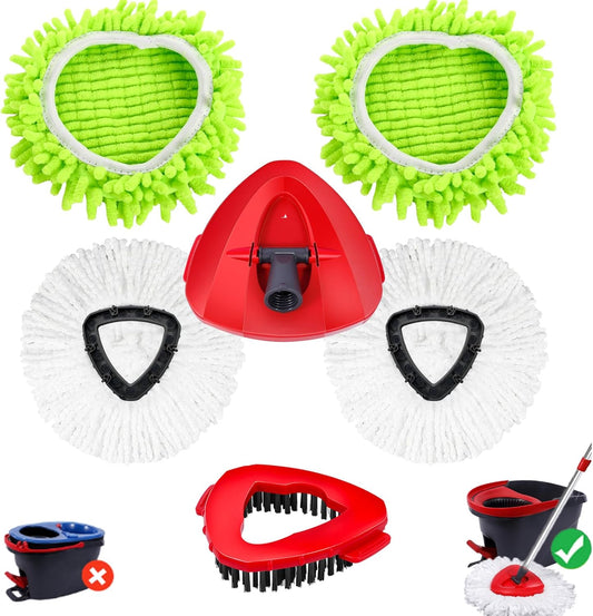 Wa.IE JiemiMicrofiber Spin Mop Refills Head Compatible for EasyWring 1-Tank System,1 Mop Scrub Brush + 1 Mop Base + 4 Pack Cleaning Floor Mop Head