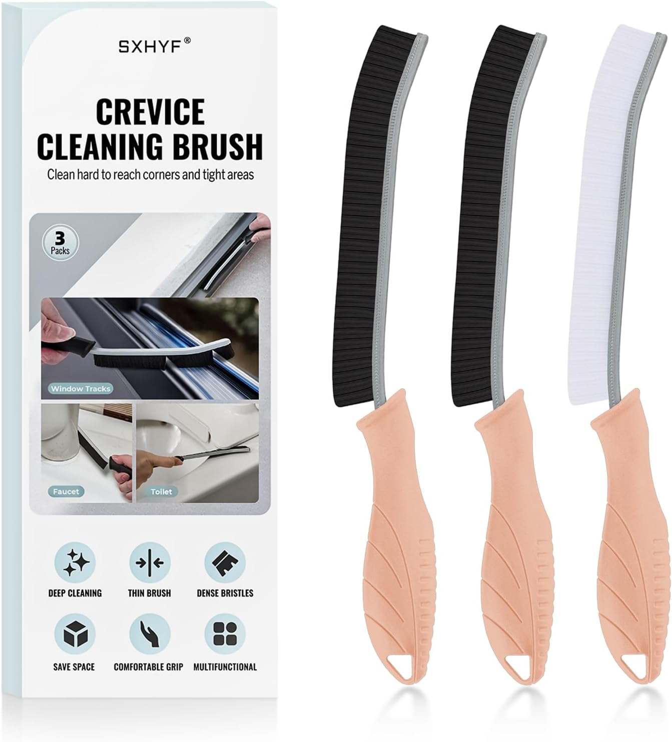 SXhyf Crevice Cleaning Brush - Grout Scrub Brush, House Cleaning Supplies, Gap Cleaning Tools, Home Essentials, Gifts for Women Men, Hard Bristle Crevice Cleaner Brush for Household Use, Bathroom