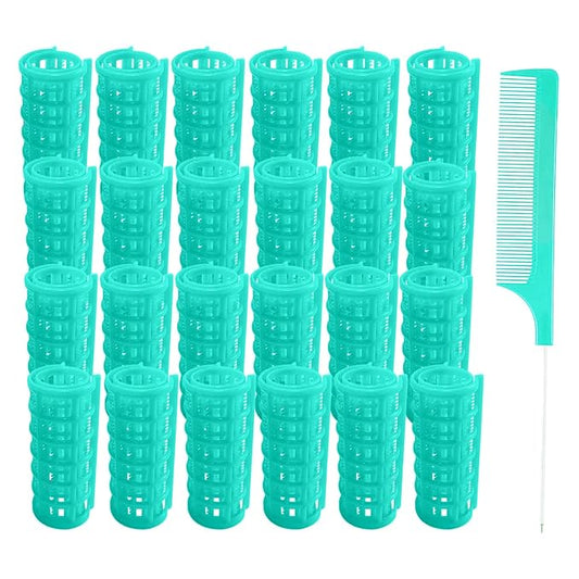 24PCS Plastic Hair Rollers Set 2.0cm/0.8in Heatless Rollers Hair Curlers Snap on Rollers Self Grip Rollers Hairdressing Curlers Tools for DIY Hairdressing Hair Salon (Green)