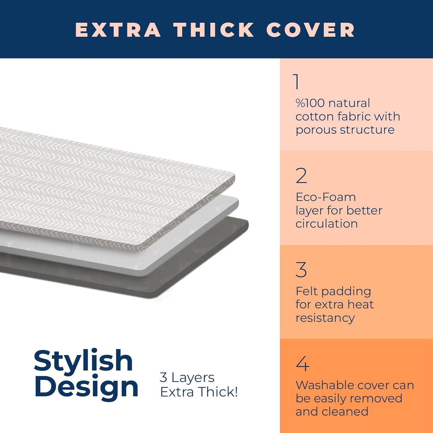 Ironing Board with Iron Rest, Iron Board with 3 Layers Extra Thick Cover, Compact and Space Saver Foldable Ironing Board, Adjustable Height, Easy Storage with Smart Hanger and Lightweight Design