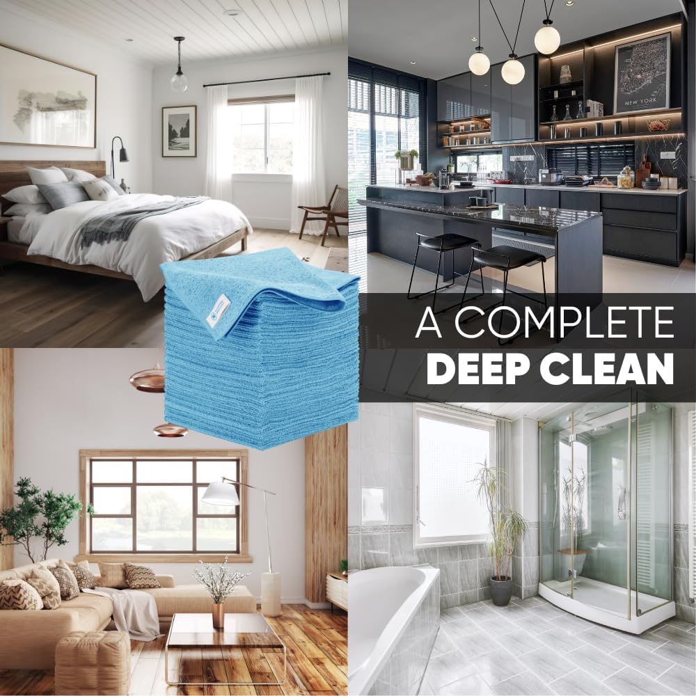 Microfiber Wholesale 16" x 16" All Purpose Towels - 50 Pack - Reusable Wash Cloths, Dust, Kitchen, Car, Shop Rags for Cleaning (Blue)