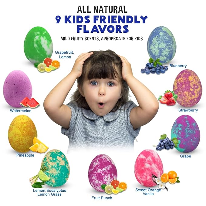 Bath Bombs for Kids with Surprise Toys Inside Plus Dinosaur Puzzle - Set of 9 Organic Dino Egg Bath Bombs, Gentle and Kids Safe, Fizzy Balls with Rich Bubbles, Birthday Gifts for Boys, Girls
