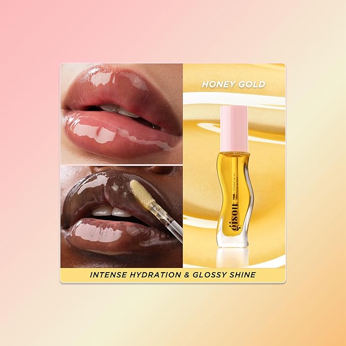 Gisou Honey Infused Hydrating Lip Oil, Nourishing Moisturizer for Dry Lips, High Shine, Smooth Finish, Clear Golden Glow, Fresh Honey Scent, 8ml