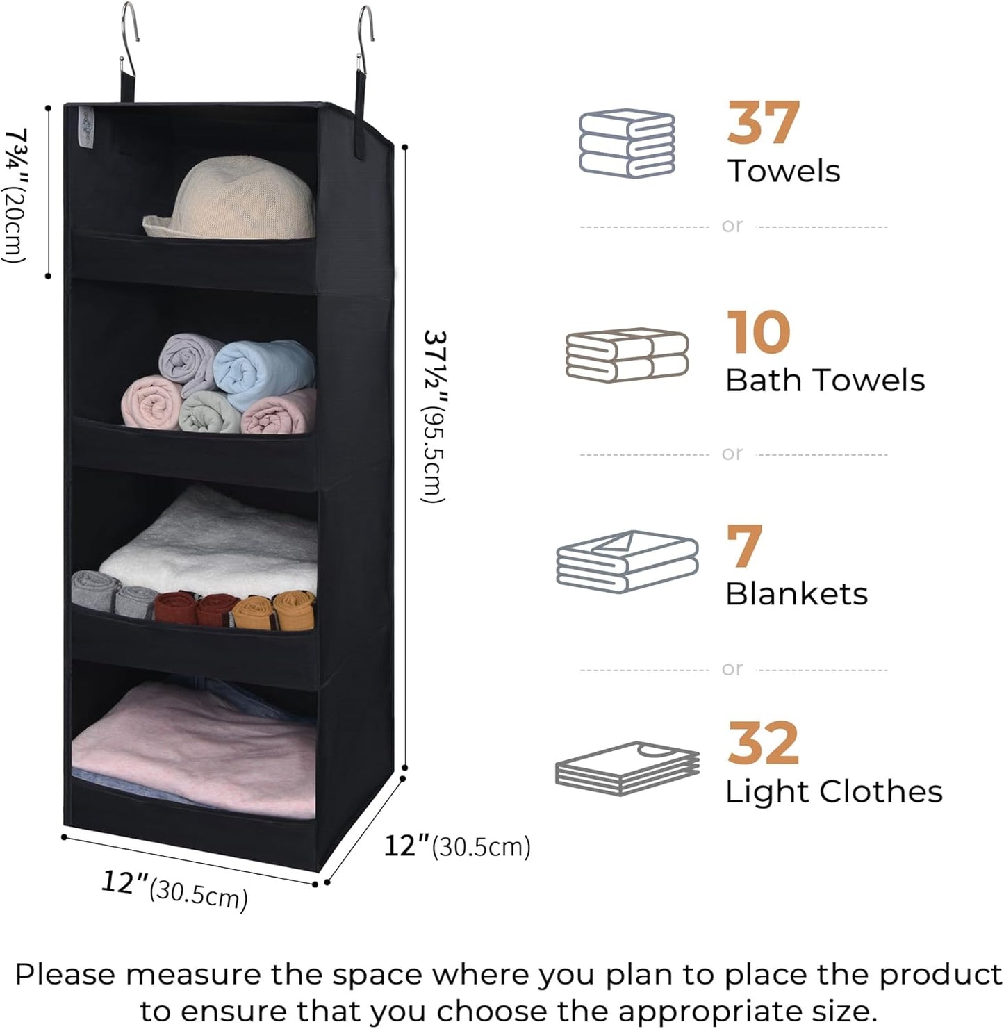 GRANNY SAYS 4-Shelf Hanging Organizer, Closet Hanging Shelves, Closet Hanging Storage Organizers, Organization for Bedroom, Living Room, Baby Nursery, Camper Accessories, Black, 2-Pack