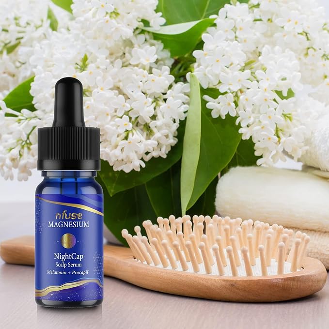 Hair Growth Serum with Melatonin + Peptides, nfuse Magnesium NightCap Scalp Treatment for all Hair Types, Decalcifies Follicles, Vegan, Deep Relaxation, Sleep Aid, Fragrance-Free