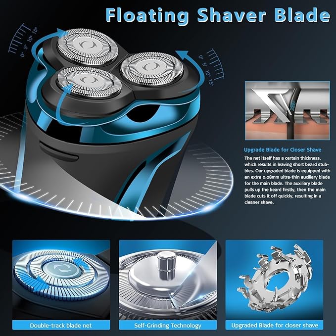 Snapbuy Electric Razor for Men, Snapbuy Electric Razor Pro of Father, 4D Floating Head Rotary Shaver, Ipx7 Waterproof Electrical Razors, Wet & Dry Fast Charging Electrical Shaver LCD Display (Gray)
