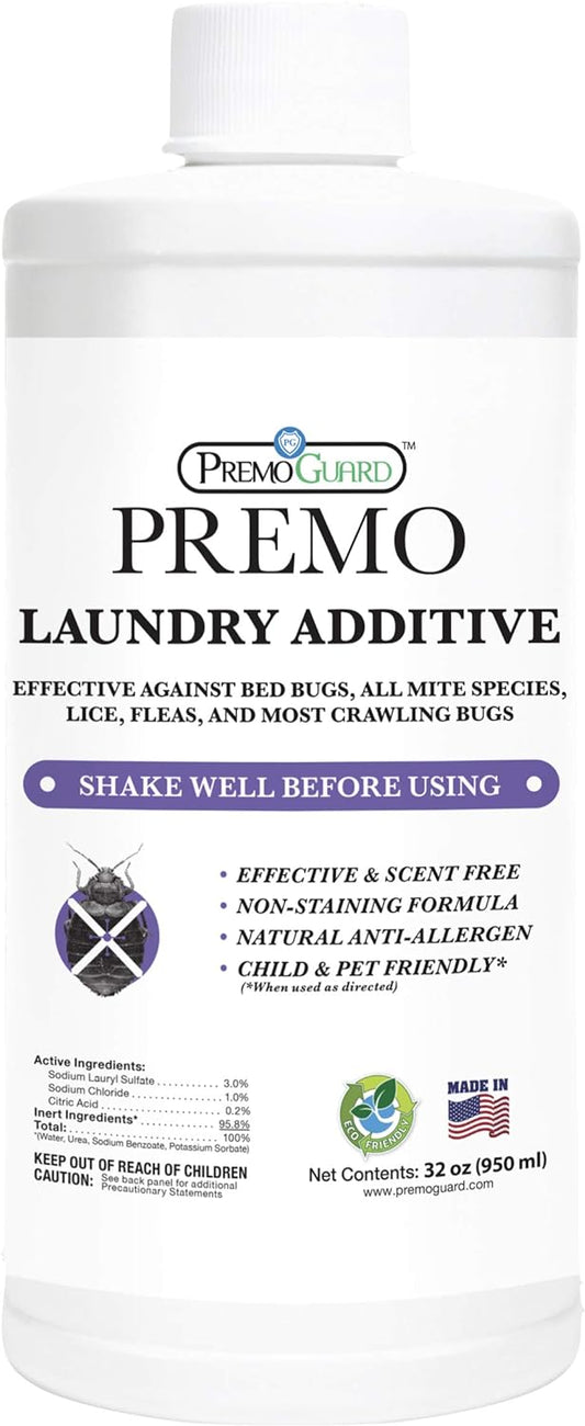 Bed Bug & Mite Laundry Detergent Additive by Premo Guard – 32 oz – Child & Pet Friendly – Stain & Odor Free – Best Natural Non-Toxin Treatment
