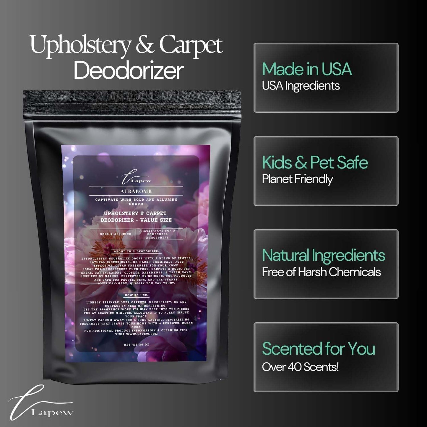 Aurabomb Carpet Freshener Powder Refill 36 oz | Powerful Odor Eliminator for Home | Upholstery Deodorizer | Carpet Deodorizer | Pet Urine | Cat Litter Box | Bombshell Fragrance