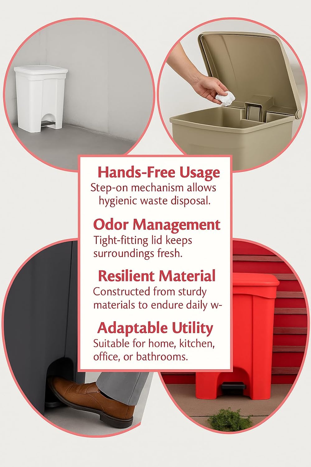 PRO&Family Step-On Trash Can with Lid, Plastic Waste Bin, Foot Pedal Operation (Green, 18 Gallon)