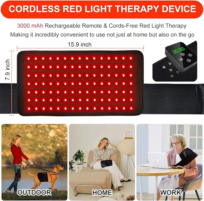 Red Light Therapy, Cordless Infrared Therapy Pad for Back Knee Leg Pain Relief, Portable 660nm 850nm Wireless Red Infrared Light Therapy Wrap Belt with Rechargeable Controller Gift for Women Men