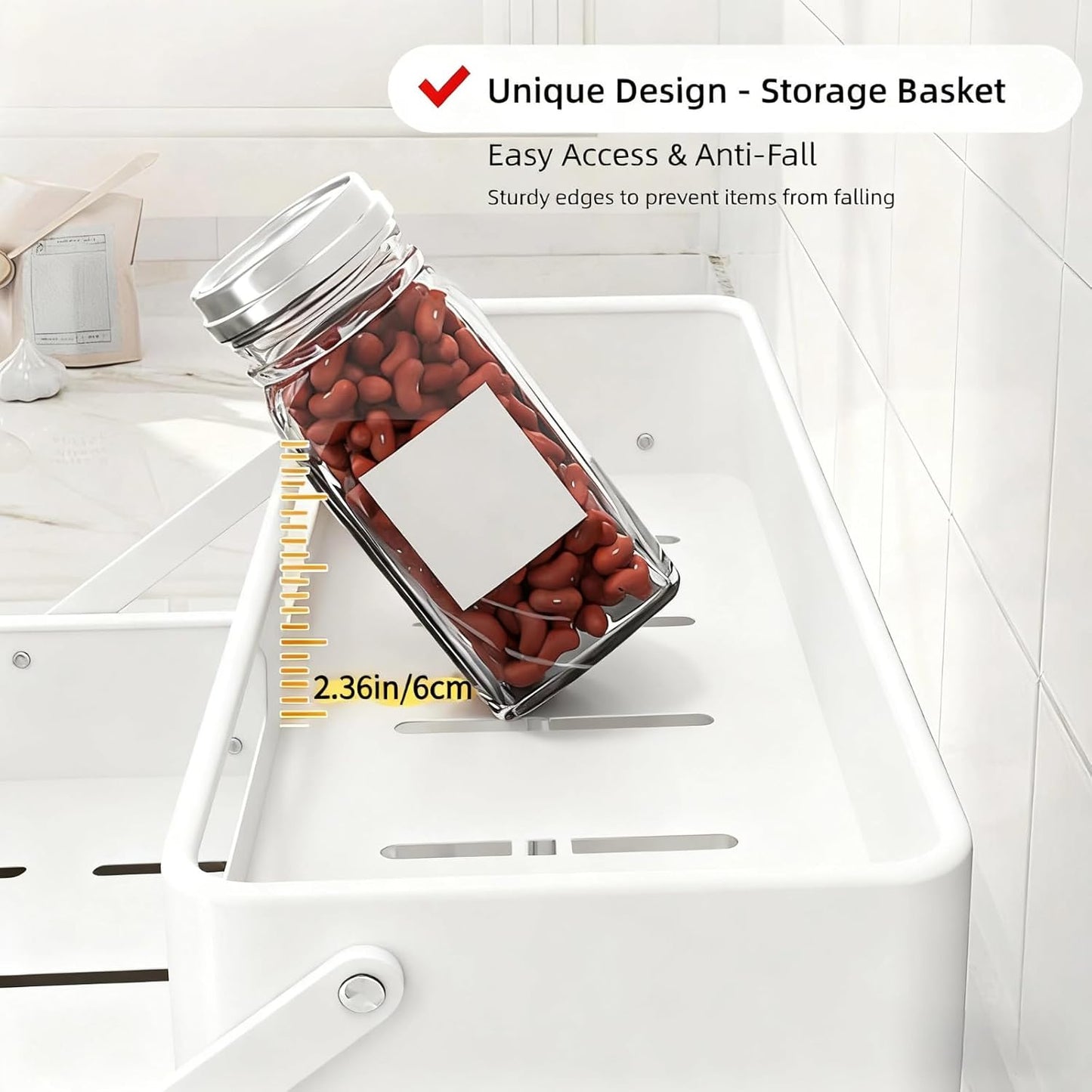 Bokelai Spice Rack 3 Tier Foldable Seasoning Organizer Jars Storage Holder Step Shelf for Cabinet Kitchen Countertop Pantry Coffee Bar White