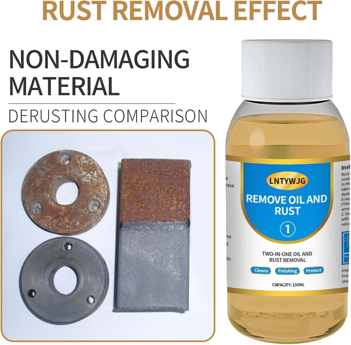 Industrial Strength Rust Remover, Penetrating Rust Removal for Steel, Stainless Steel, Wrought Iron, Cast Iron, Sheet Metal, Car, Automotive (1, 100ml)