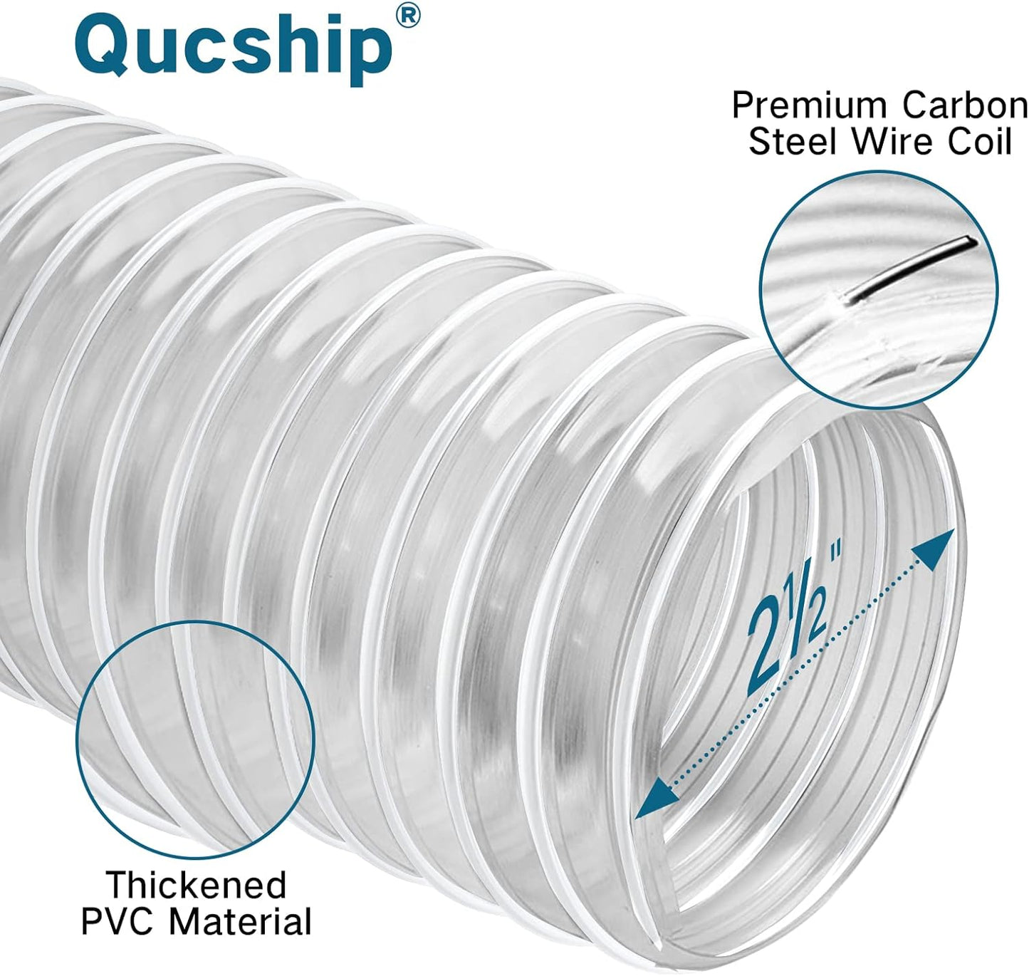 Heavy PVC Dust Collection Hose 2 1/2" x 20', Puncture Resistant PVC Dust Collection Hose with Carbon Steel Wire Coil for Woodworking, Workshops, Dust Collectors