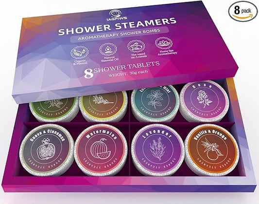 Shower Steamers Aromatherapy, Christmas Stocking Stuffers for Teen Girls for Women Mom Her, 8-Pack Shower Bombs, White Elephant Gifts, Organic Essential Oils Relaxation & Self Care Gifts for Men
