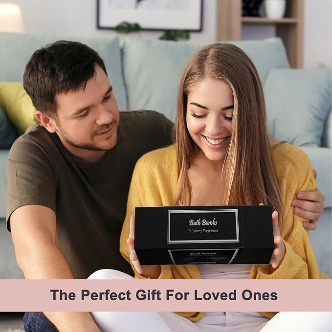 Luxury Bath Bombs for Women - Gift Set of 12 Large Bathbombs with Organic Essential Oils - Natural Vegan Soap for Moisturizing Fizzy Bubbles