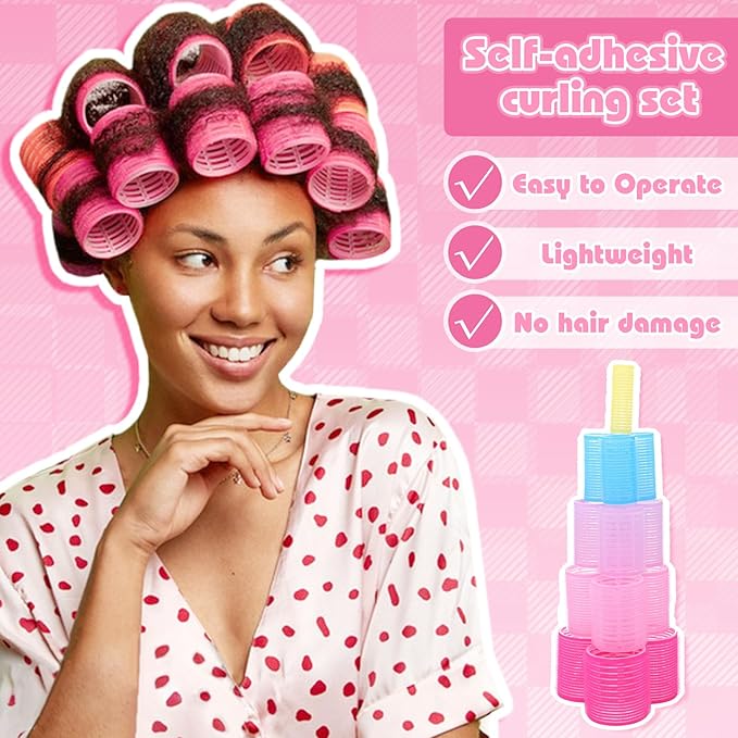 5 Sizes Self Grip Hair Rollers Set, 64 Pcs Rollers Hair Curlers with Clips Comb for Long Medium Short Hair (60 48 40 32 20mm), Multicolor