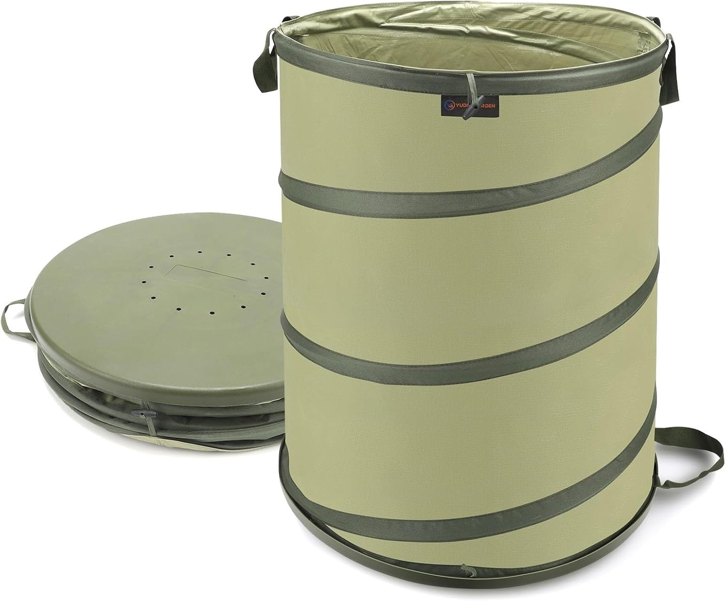 YUDI & GARDEN 45 Gallon Hard Bottom Collapsible Garden Bag｜Collapsible Trash Can｜Camping Trash Can, for Collecting Weeds or Party and Yard Waste