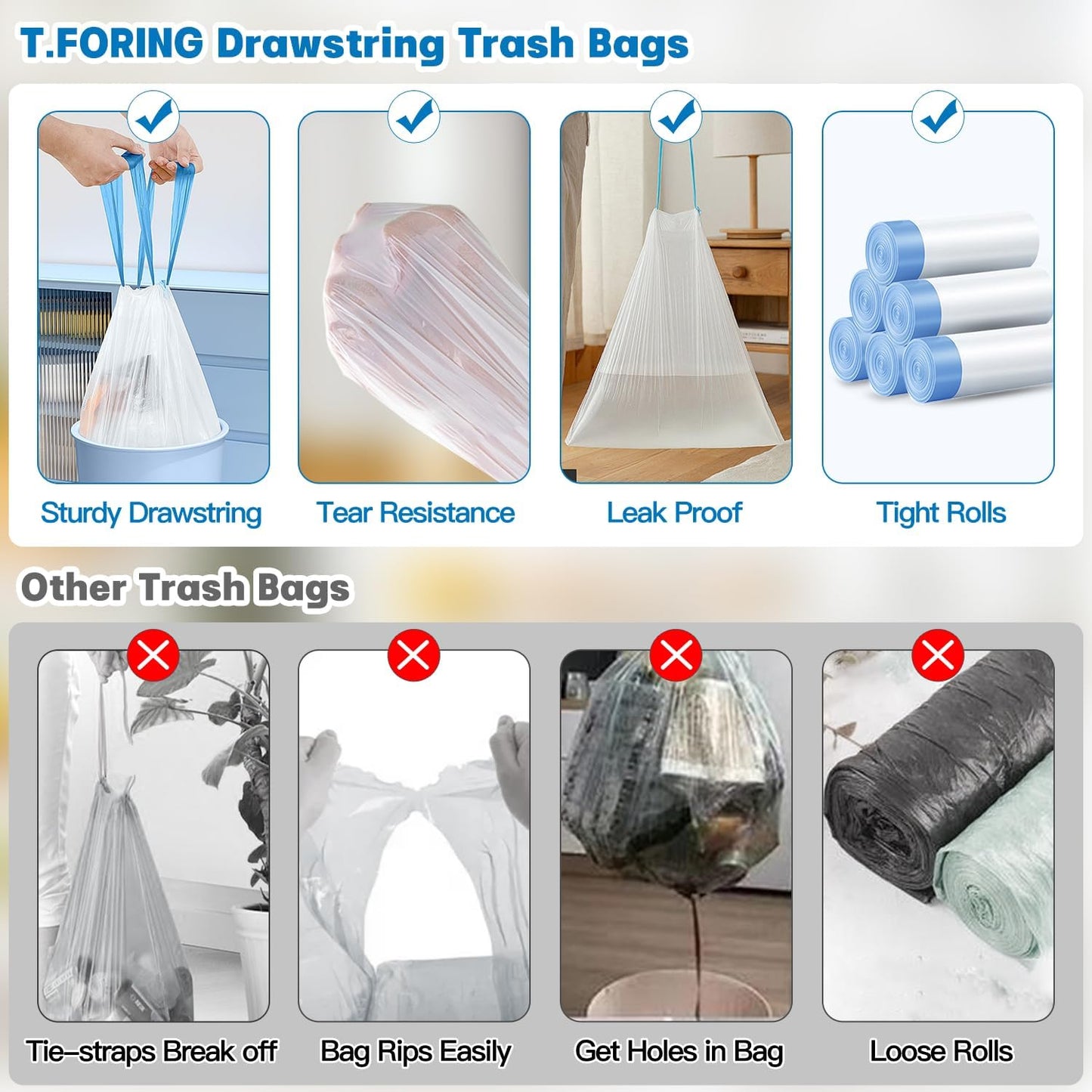1.2 Gallon Mini Trash Bags Drawstring - 120 Count Thick Small Garbage Bags Unscented,White Trash Can Liners Strong Little Waste Basket Bags 4.5 Liter for Home Bathroom Office Car