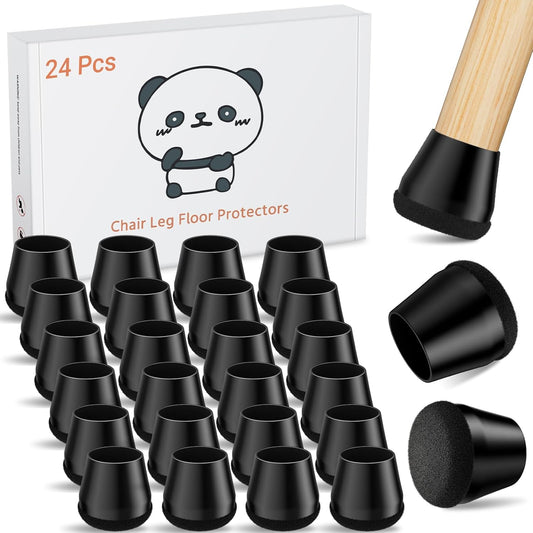24 PCS Silicone Chair Leg Floor Protectors Medium Fit (1"-1.2") Rubber Felt Furniture Pads Chair Legs Caps/Covers for Hardwood Floors, Tile from Scratches & Reduce Noise - Round, Black