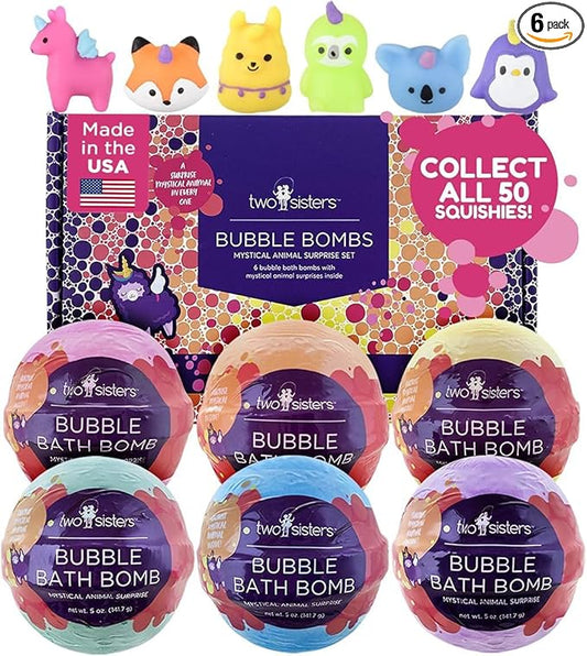 Mystical Bath Bombs for Girls and Boys with Surprise Toys Inside (6 Pack) - Large Bubble Bath Bombs for Kids - Fruity Scents, Fizzies, Made in USA, Mystic Animal - Ideal Birthday Gift by Two Sisters