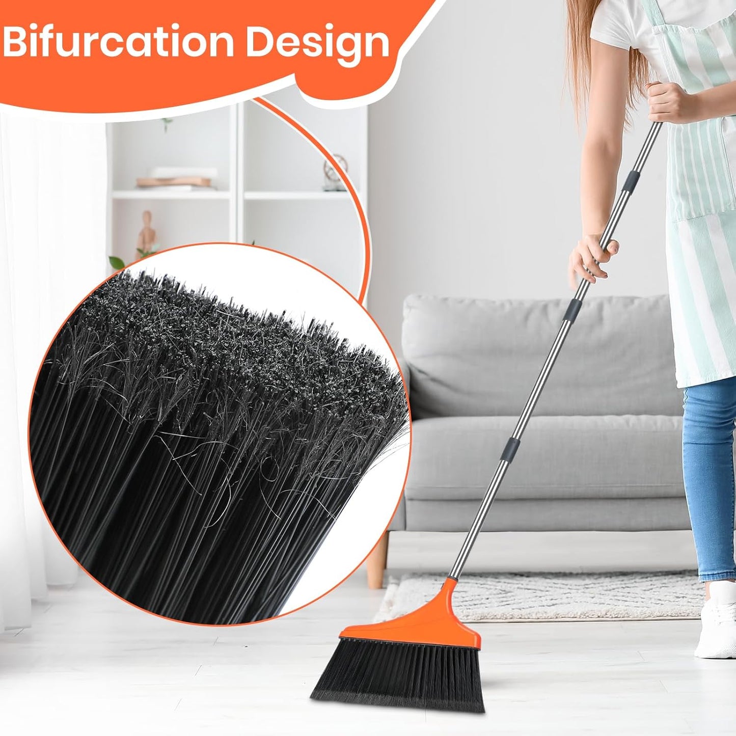 4 Pack Heavy-Duty Angle Broom for Floor Cleaning with 52" Long Handle Stiff Bristle Angle Commercial and Industrial Broom, Indoor Outdoor Broom for Garage Kitchen Office Lobby Patio
