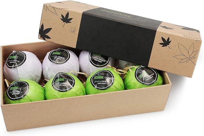Hemp Bath Bombs, Large Set of 8. Mint, Lavender & Hemp Scents. Vegan, Muscle Therapy, Relaxing & Soothing