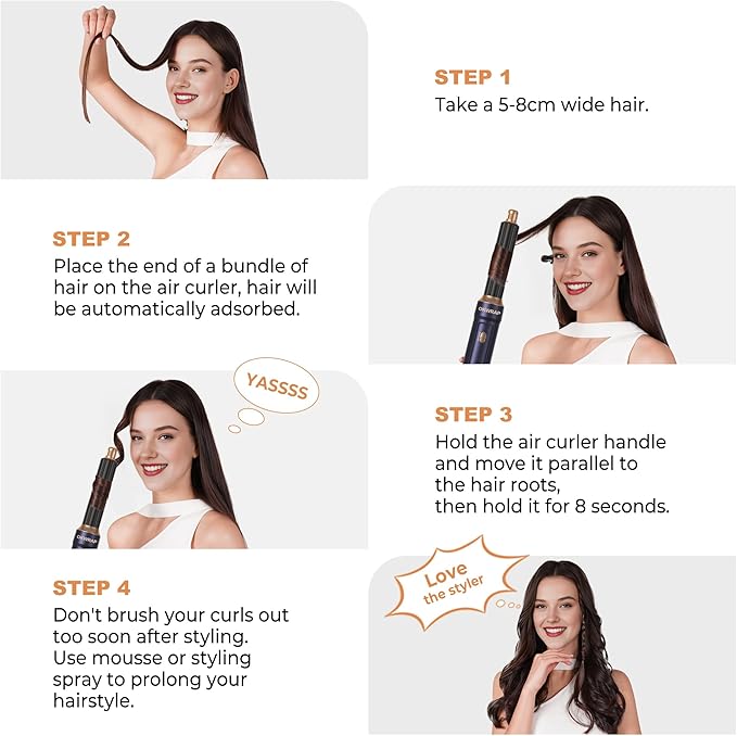 Blow Dryer Brush Set of 6, Air Curling Iron 3 Temperature Negative Ionic Hair Dryer Brush, Hot Air Brush Hair Styling Tools, 800W Volumize Straightener Round Brush Blow Dryer 100-120V
