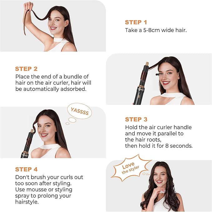 Blow Dryer Brush Set of 6, Air Curling Iron 3 Temperature Negative Ionic Hair Dryer Brush, Hot Air Brush Hair Styling Tools, 800W Volumize Straightener Round Brush Blow Dryer 100-120V