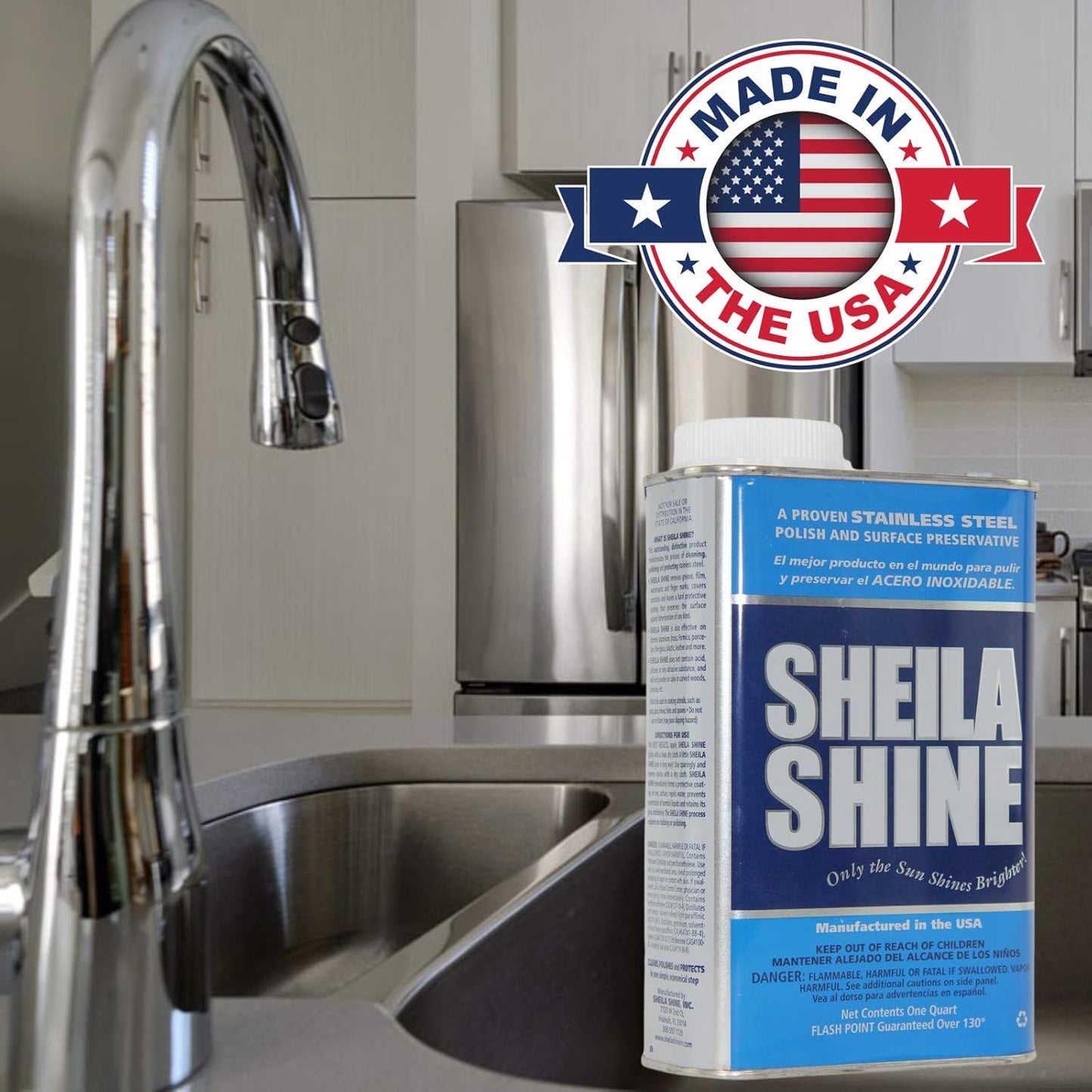 Sheila Shine 1 Quart Can Stainless Steel Cleaner and Polish, Protects Household Kitchen Surfaces, Removes Grease, Fingerprints & Watermarks, Stainless Steel Cleaner for Appliances, Fridge, Oven & Sink