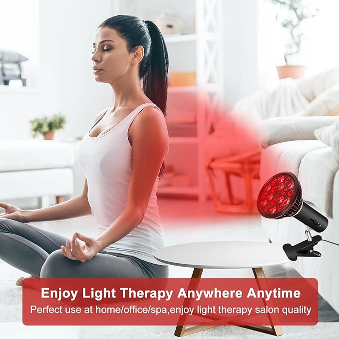 Red Light Therapy Bulb with Adjustable Socket Clamp, 18 LEDs Red Light Therapy with Lamp Holder for Body and Face with 660nm Red and 850nm Infrared Light Therapy Device for Skin Care Pain Relief