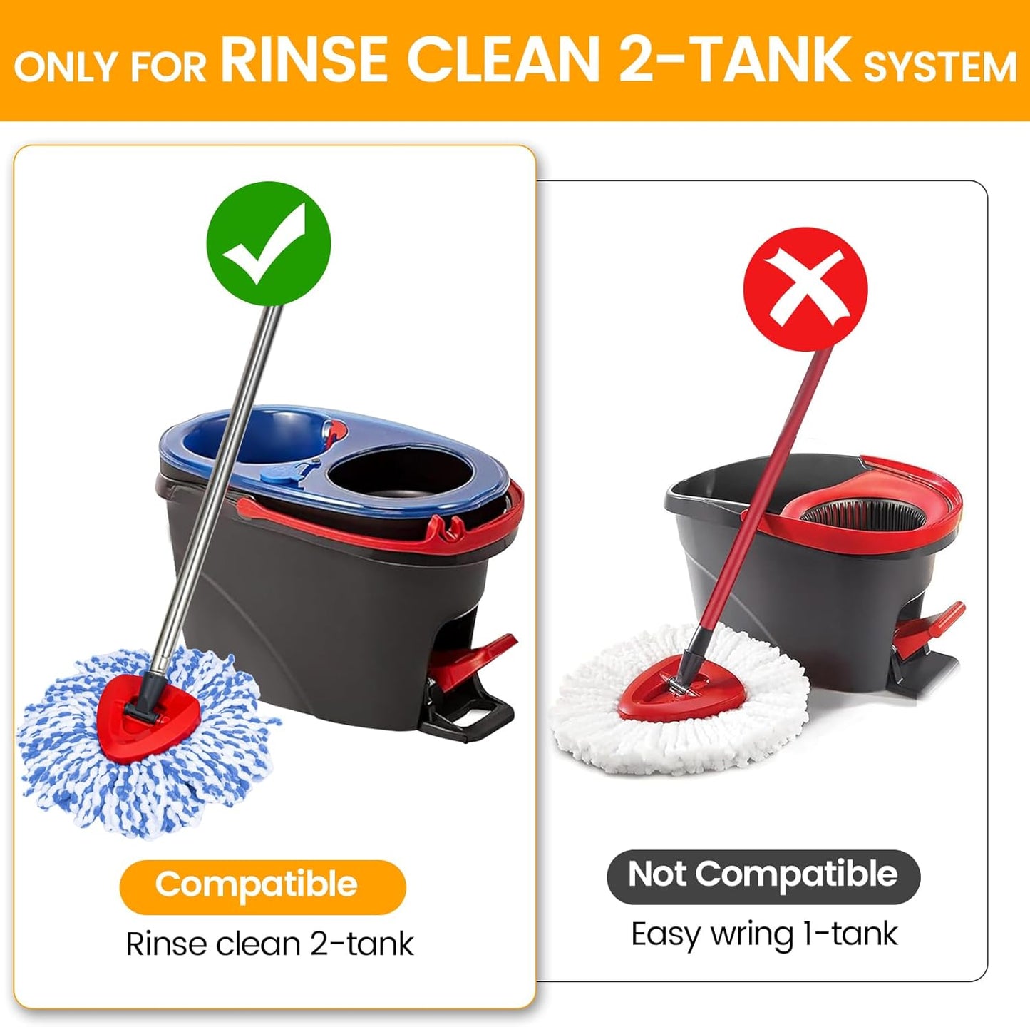 Mop Heads Replacements for OCedar RinseClean 2 Tank Spin Mop System, Mop Replace Head with 2 Microfiber Mop Head Refills, 1 Scrub Brush and 1 Mop Base Set Combo