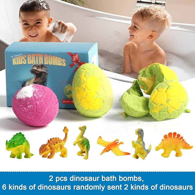 Bath Bombs for Kids with Toys Inside - 2 Organic Kids Bath Bombs with Surprise Inside, Dinosaur Bath Bombs for Kids 3-9 Years, Bath Bombs Gifts Easter Baskets Stuffers for Kids Boys Girls