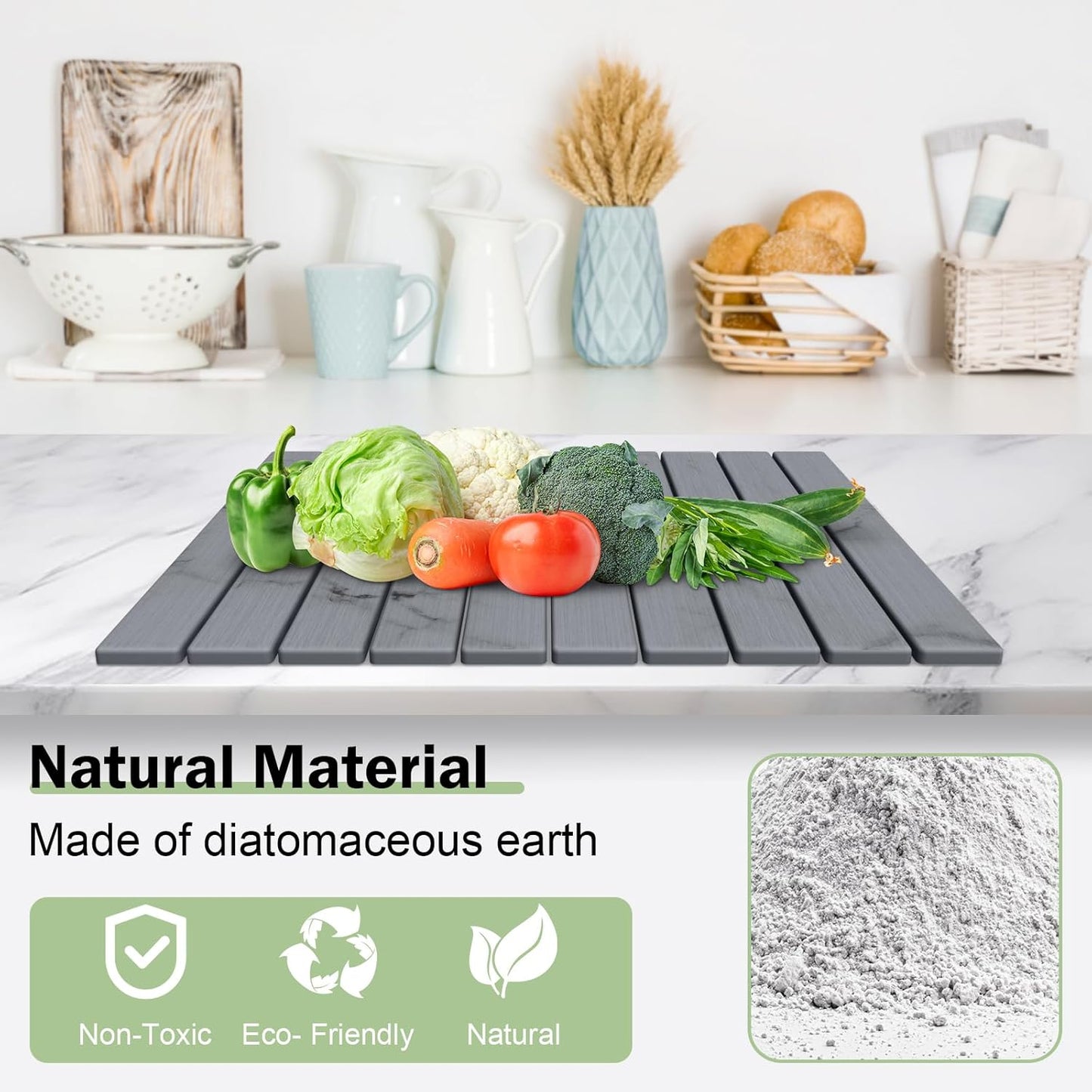 Stone Dish Drying Mat for Kitchen Counter,24"(L)×16"(W) Collapsible Fast-Drying Diatomaceous Earth Mats with Towel Sanding Tool,Versatile Stone Drying Mats for Cups Dishes Bottles