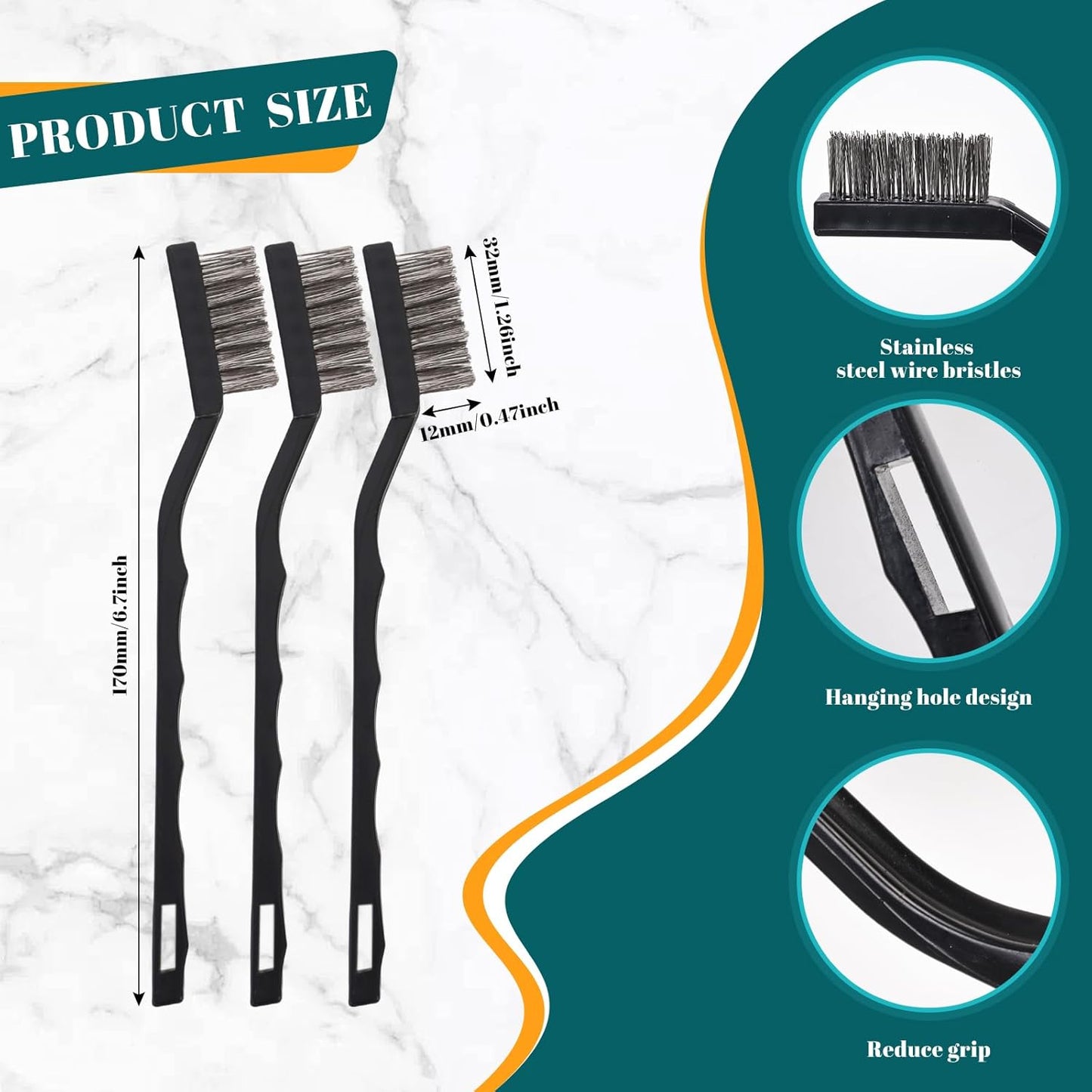 48 Pcs Mini Stainless Steel Wire Brush Set, Wire Scratch Brush with Curved Handle, Cleaning Weld Slag and Rust