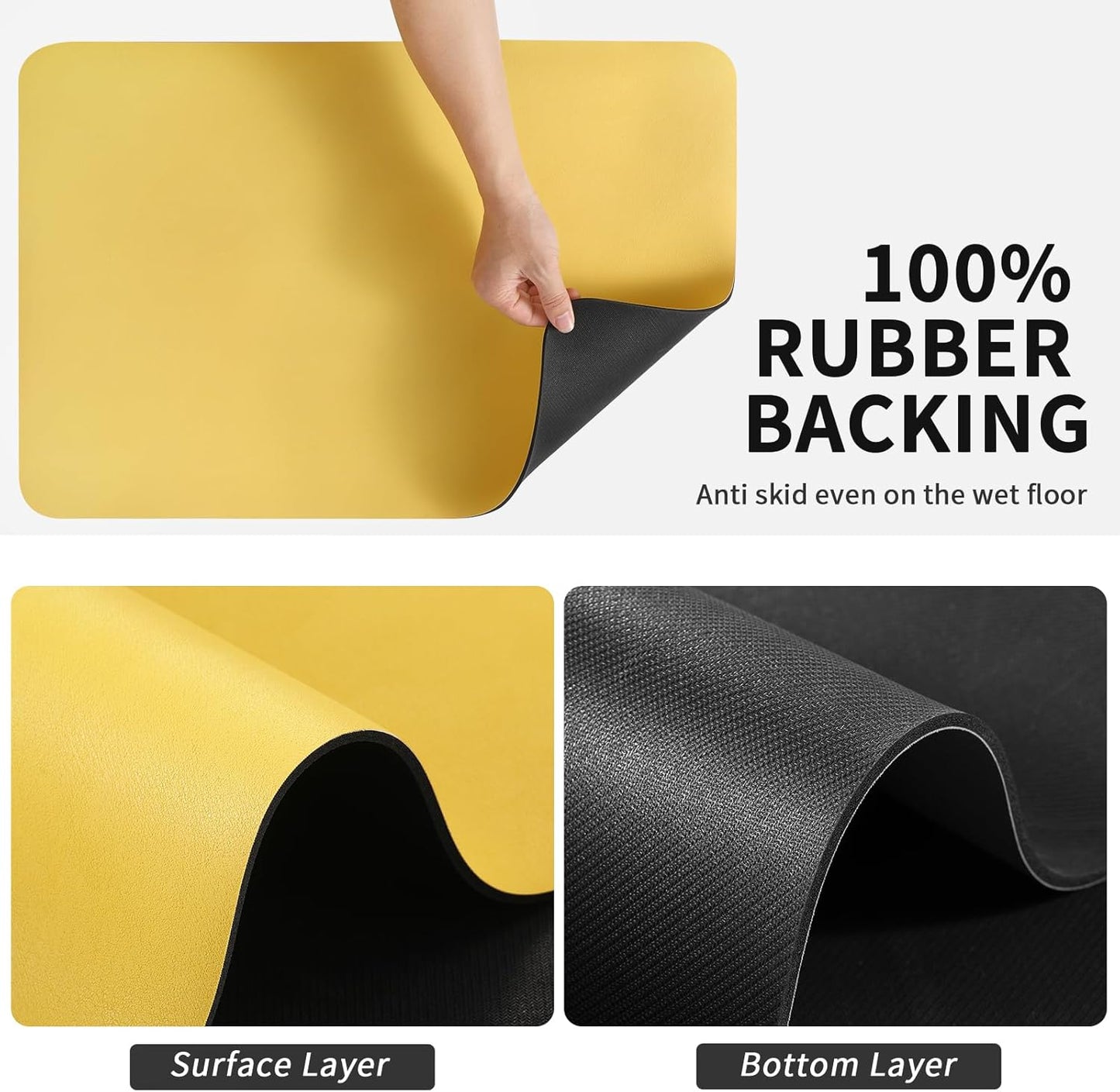 Dish Drying Mat for Kitchen Counter, Heat Resistant Drainer Mats with Non-slip Rubber Backed, Hide Stain Kitchen Super Absorbent Draining Mat, Easy to Clean Dish Rack Pad, Yellow 18"x28"