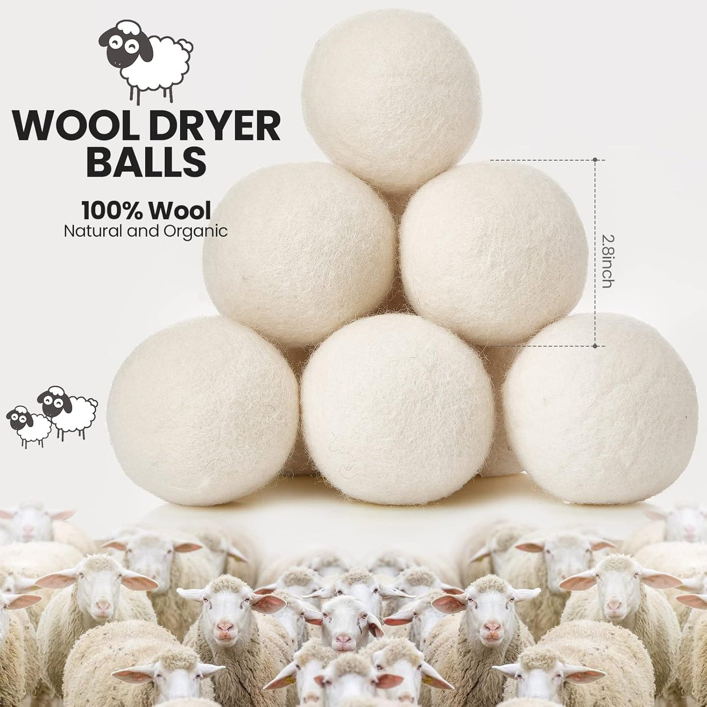 Roowest 46 Pcs Wool Dryer Balls Set Reusable Laundry Wool Balls with Muslin Bags Fabric Softener Anti Wrinkle Anti Static Saving Energy and Time