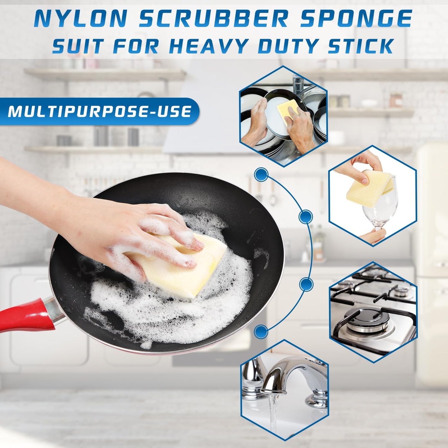 All-Purpose Non Scratch Sponges，Sponges Kitchen for Washing and Cleaning Dishes, Non-Stick Cookware,Premium Scrub and Scrubbers，Cleaning of Kitchen, Bathroom,and Household,12Pad
