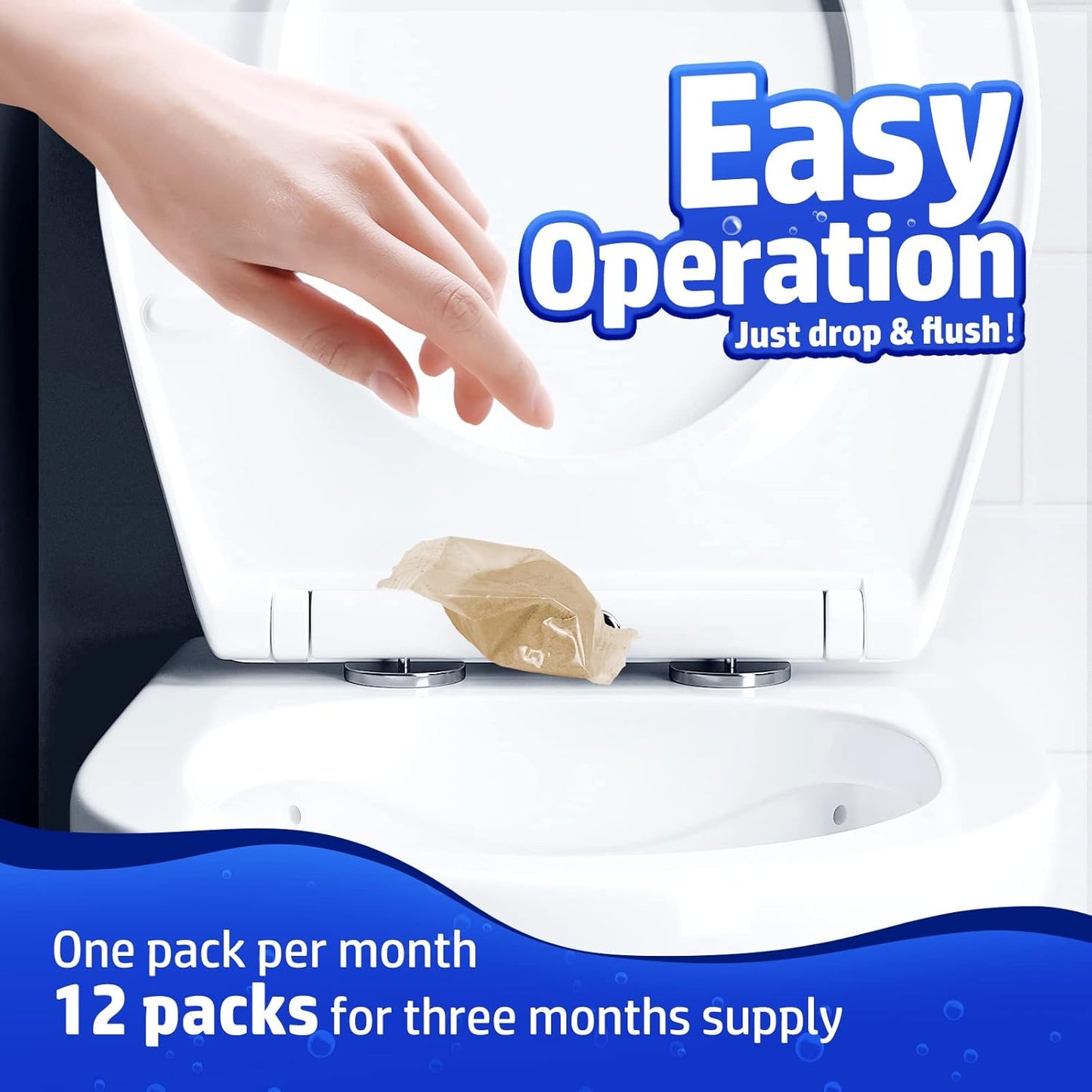 Vacplus Septic Tank Treatment 12 Pcs for 1-Year Supply, Dissolvable Packs with Easy Operation, Durable Biodegradable Enzymes for Wastes, Greases & Odors, Brown, 3x Efficiency