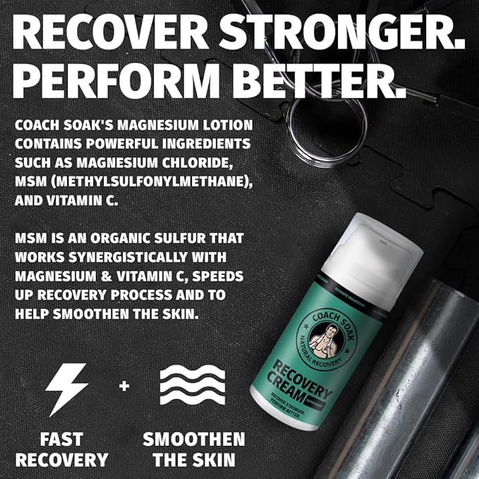 Coach Soak Recovery Bath Soak & Cream - Alternative to Epsom Salt Bath Soak - Fast-Absorbing Pure Magnesium Flakes with 21 Minerals, Bath Salts & Essential Oils - 2 Pack - Cooling Peppermint