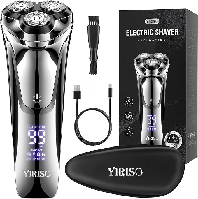 Electric Razor for Men, Men’s Electric Shavers, Wet & Dry Shaver with Pop-up Trimmer, USB-C Rechargeable Waterproof Portable Shaver with LCD Display/Travel Organizer/Travel Lock Ideal Men Gift
