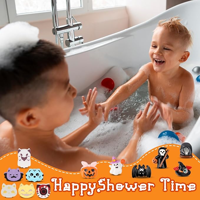 Halloween Bath Bombs for Kids,6 Pack Bubble Bath Bombs with Toys Inside,Halloween Spooky,Spider,Bat,Cat Shape Bath Bomb,Halloween Gifts for Kids Boys Girl