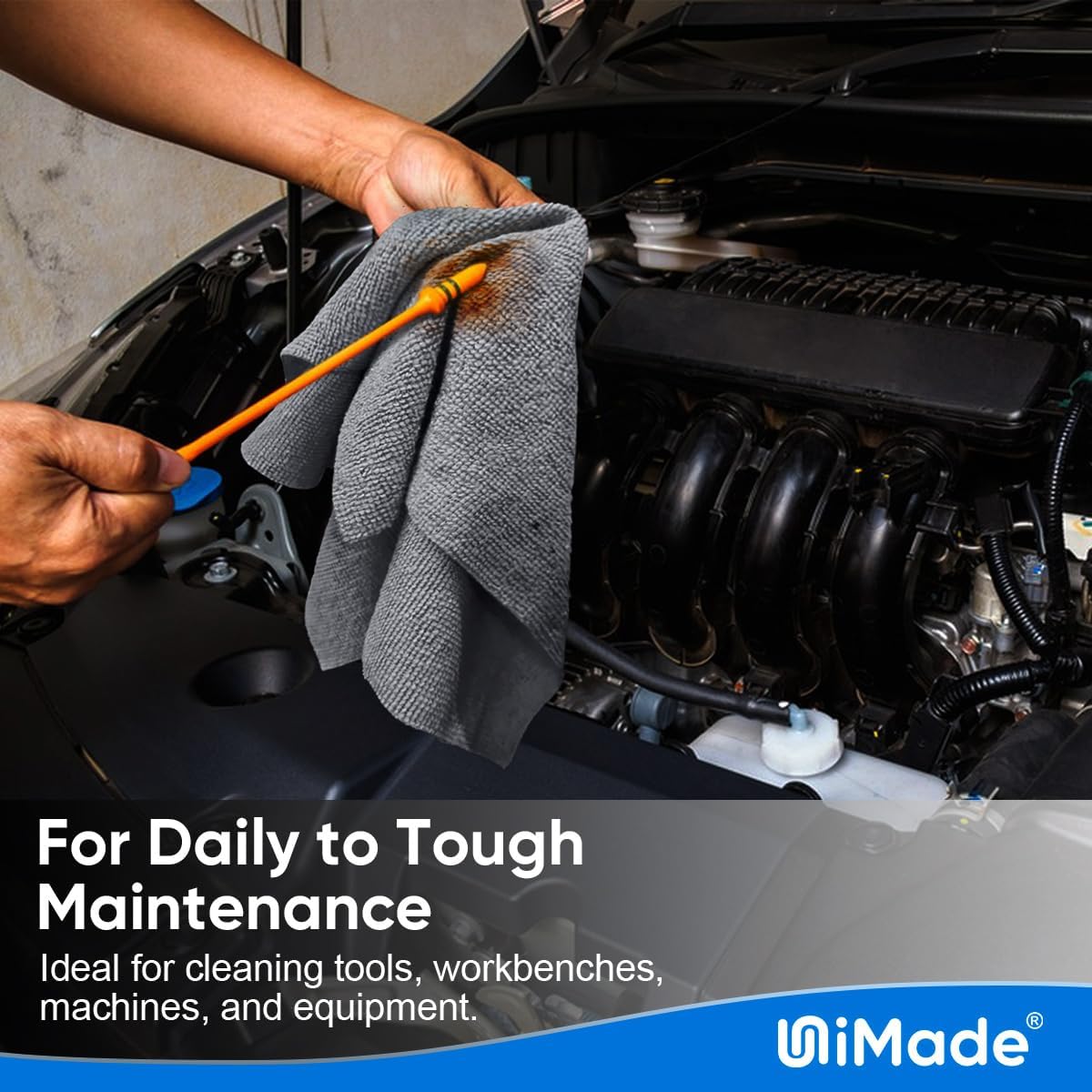 Microfiber Cleaning Cloth, 50 Pack Microfiber Towels for Cars Reusable Shop Rags Bulk Lint Free Cleaning Towels for Car Kitchen Automotive Bar Mechanic Restaurant Garage, 11.5"x 11.5", Grey