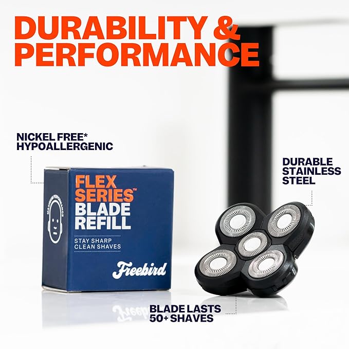 Freebird FlexSeries Official Blade 3 Pack Refills - No Irritation, Razor Bumps or Ingrown Hairs, Ultra-Sharp, Durable, ScalpSafe Design, QuickSnap Install, for 50 Shaves, Compatible with FlexSeries