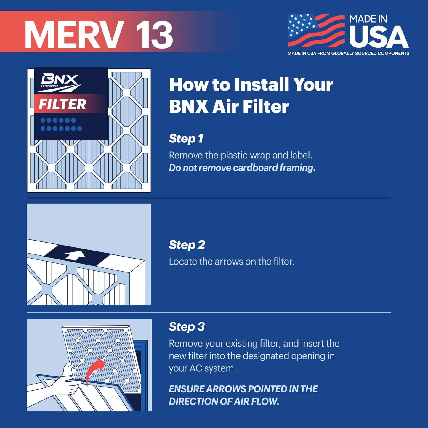BNX TruFilter 16x16x1 Air Filter MERV 13 (6-Pack) - MADE IN USA - Electrostatic Pleated Air Conditioner HVAC AC Furnace Filters for Allergies, Pollen, Mold, Bacteria, Smoke, Allergen, MPR 1900 FPR 10