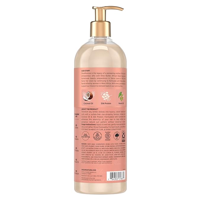 SheaMoisture Shampoo Coconut and Hibiscus, for Thick, Curly Hair, to Cleanse & Hydrate, 24 oz