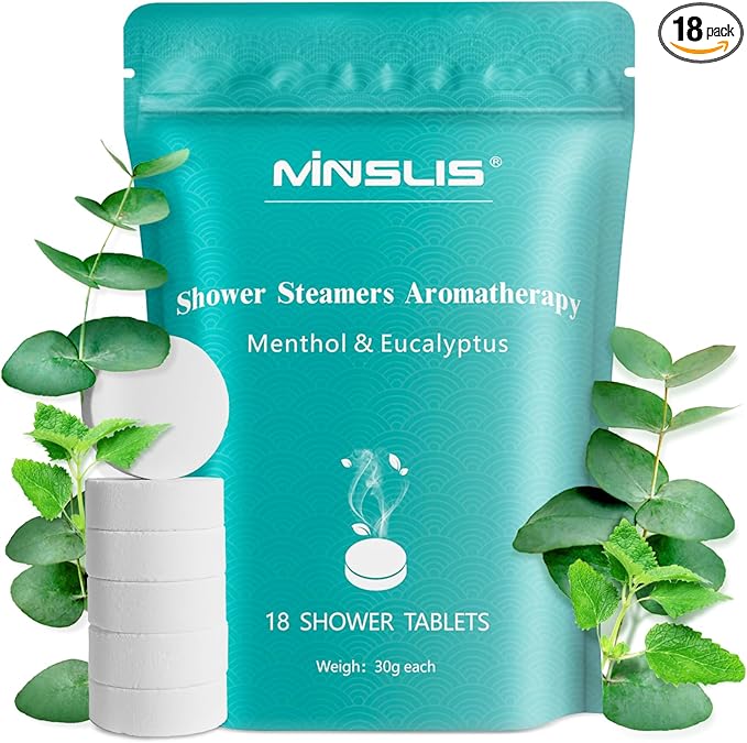 Shower Steamers Aromatherapy, 18-Pack Shower Bombs, Long-Lasting Shower Tablets Essential Oil Stress Relief and Relaxation Bath Gifts for Women and Men (Eucalyptus & Menthol)