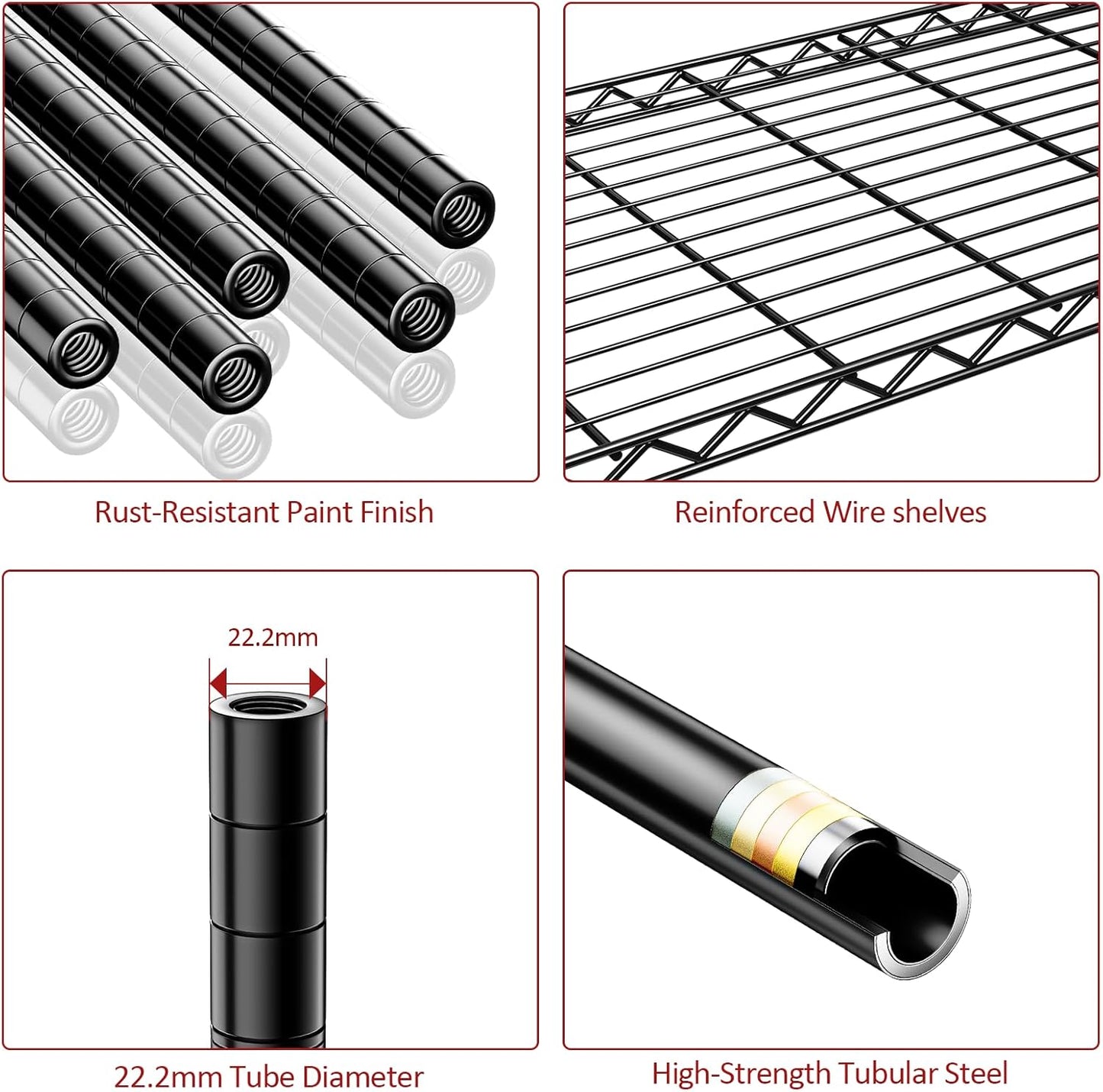 IZEUK 6-Tier Heavy Duty Metal Wire Shelving Unit, Adjustable Storage Rack Organizer for Garage, Kitchen, Office, Basement, Warehouse (Black, 17.7" D x 47.2" W x 82.7" H)