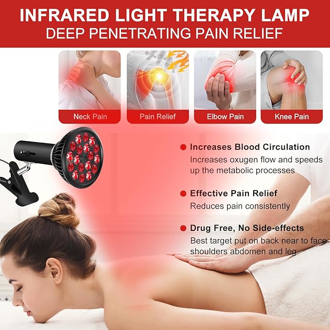 Red Light Therapy Bulb with Adjustable Socket Clamp, 18 LEDs Red Light Therapy with Lamp Holder for Body and Face with 660nm Red and 850nm Infrared Light Therapy Device for Skin Care Pain Relief