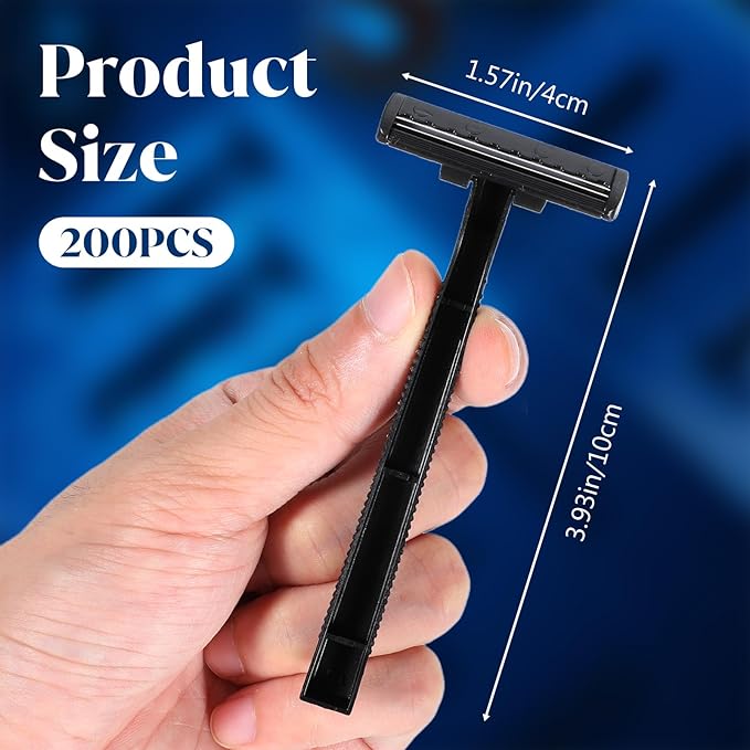 200Pcs Twin Blade Disposable Razors With Clear Safety Cap, Stainless Steel Disposable Razors, Men Bulk Plastic Shaver, Multipurpose Portable Manual Shaver for Bathing Hotel Travel