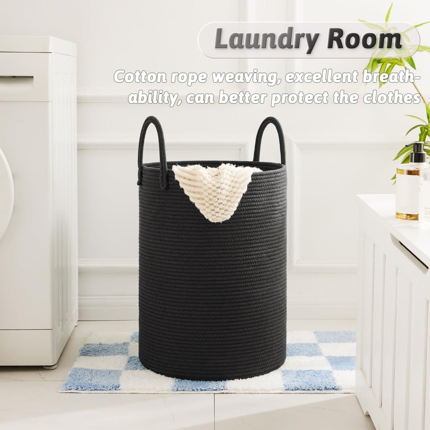 Laundry Basket,Woven Cotton Rope Laundry Hamper,60L for Decorative Storage of Dirty Clothes,Toys and Blankets in Bathroom,Baby Room and Living Room